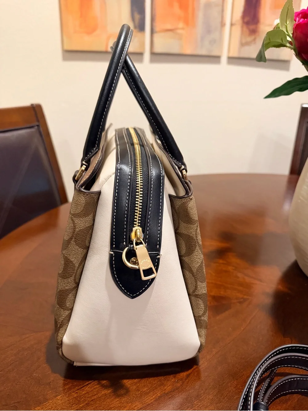 Coach Darcie Carryall in Color block Saddle / Black / Chalk NWOT